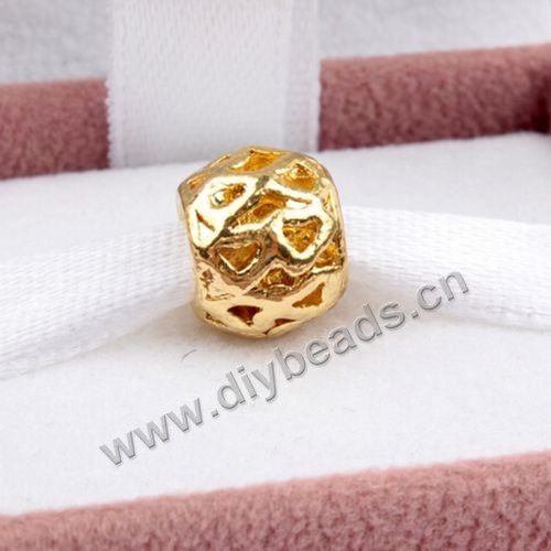 alloy Bead,gold plated,9.6x7.6mm round,4.5mm hole,Sold per pkg of 50 pieces.