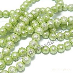 Beads, glass pearl, yellow-green, 8mm round with wrinkled skin beads  . Sold per pkg of 50 strands.