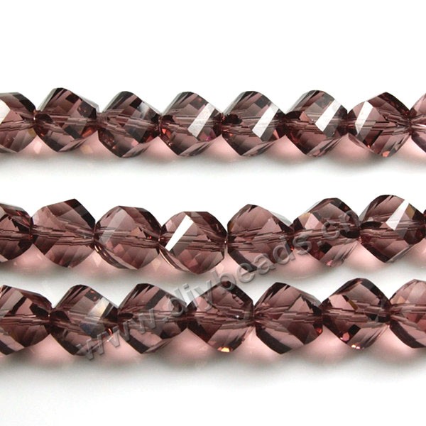 Bead, glass, brown, 10mm faceted twist round, sold per pkg 5 strands.