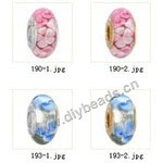 Bead,big-hole beads ,lampworked glass with silver-finished brass grommets,mixed colors and designs,6x12mm-8x14mm rondelle ,4mm spiral hole,sold per pkg of 10ps