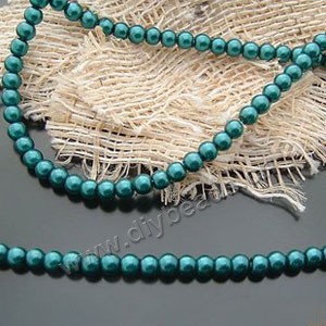 Bead, glass pearl, green peacock, 4mm round. Sold per pkg of two 16-inch strands.