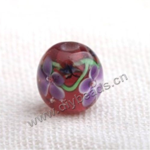 Bead,Japan lampworked glass,red with flower, 12x12mm round.mini order 100pc 