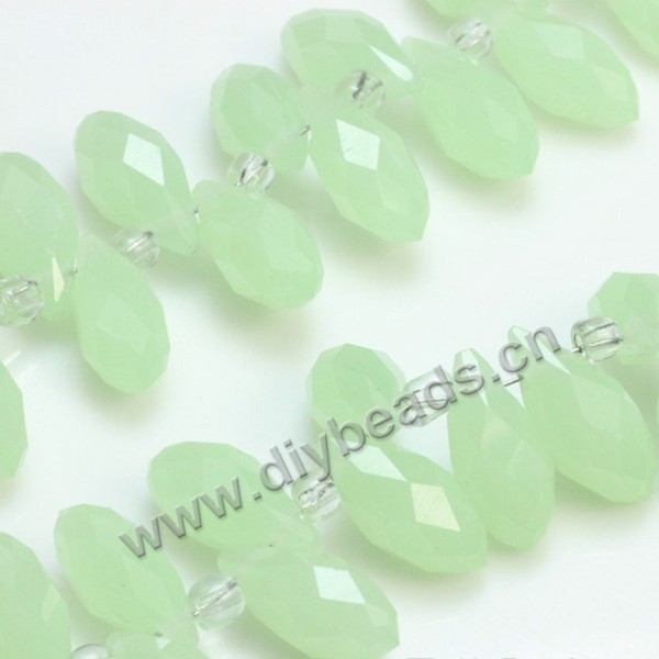 Bead, k5 glass, opaque light green, 6x12mm top-drilled faceted teardrop, diy beads, wholesale cheap, factory price. Sold per pkg of 2 strands-(100ps/strand).