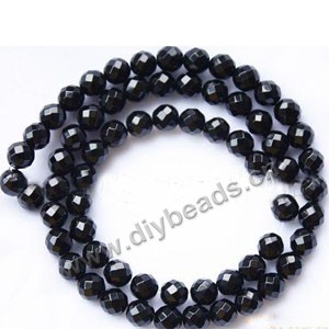 Bead, black agate (dyed),6mm 64-faceted round. Sold per 15-inch strand.