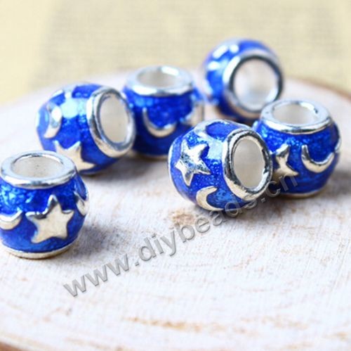 Bead,big-hole beads,alloy,11x9mm rondelle,blue,Sold per pkg of 30ps