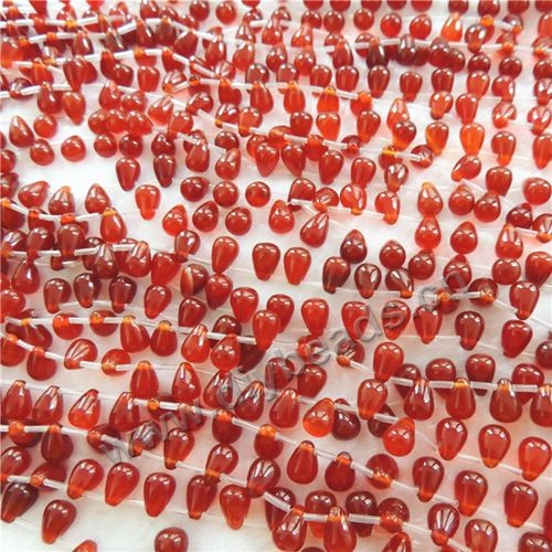Bead,natural agate,red,6x12mm round tear drop. Sold per pkg of one strand。