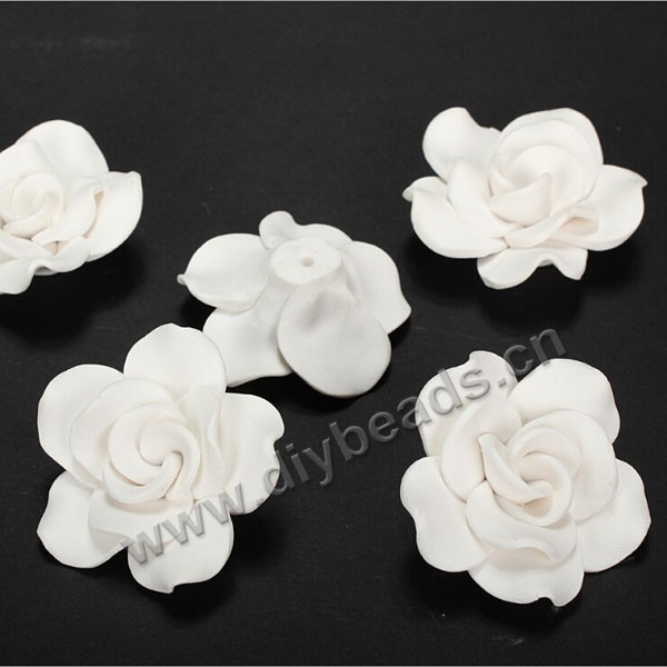 Bead, polymer clay,white,50x20mm flower. Sold per pkg of 50.