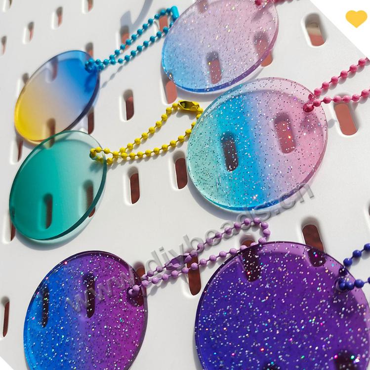 Smudged glitter acrylic key chain pendant decoration round gradient transparent acrylic small discs for DIY keychain