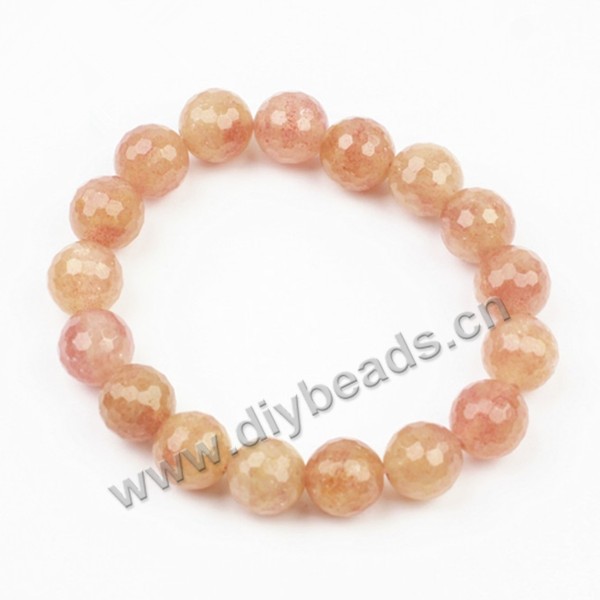Bracelet, stretch, strawberry, red, 10mm faceted round beads, approx 19cm long. Sold per pkg of 5ps.
