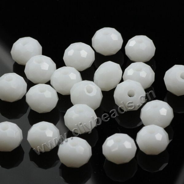 bead,glass, wheel faced beads,8x10mm,white color,per pkg of 5 strands