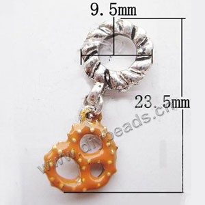 Charm, big-hole beads, pewter and enameled , orange 9.5x23.5mm dog face, 5mm hole. Sold per pkg of 10ps