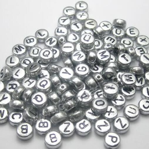 7mm flat round acylic plastic single letter alphabet beads