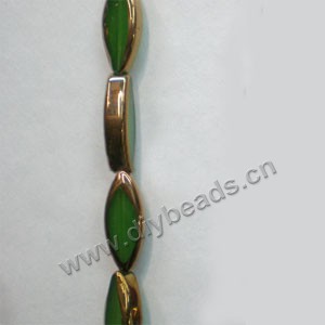 Bead, copper-plated glass, green, 20x8mm marquise. Sold per pkg of ten 14-inch strand.
