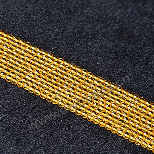 Bead, Citrine  natural, 3 mm facted round, Sold per 16-inch strand