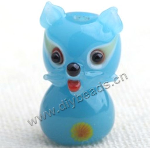 Bead,lampworked glass,blue, 27*14mm little fox. Sold per pkg of 5.