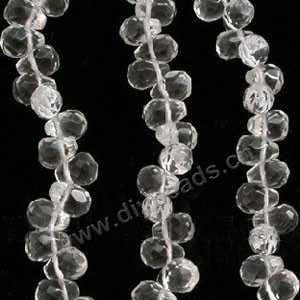 Bead,clear quartz crystal (natural), 8x6mm hand-cut faceted briolette teardrop. Sold per 16-inch strand