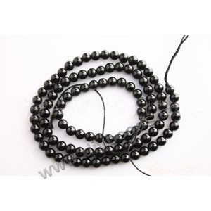 Bead, black tourmaline (natural), 4mm round. Sold per 16-inch strand