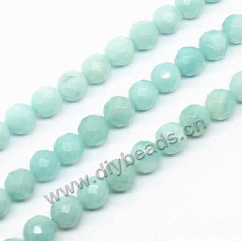 Bead, natural amazonite, 8mm facted round, 15 inch. Sold per pkg of 1 bag - (2 strands)