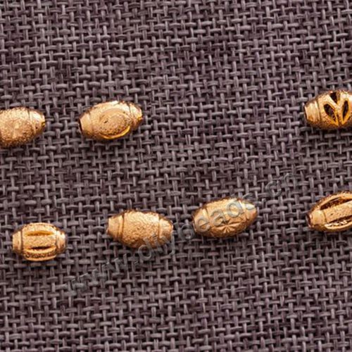 Bead,24k gold plated,copper,oval,5x8mm with 2.2mm hole,Sold per pkg of 30 pieces.