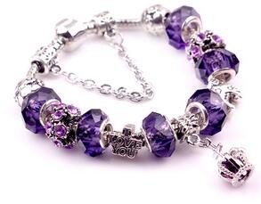 Bracelet,alloy, Beaded bracelet , Amethyst charm,crown bracelet,Sold per pkg of 10ps