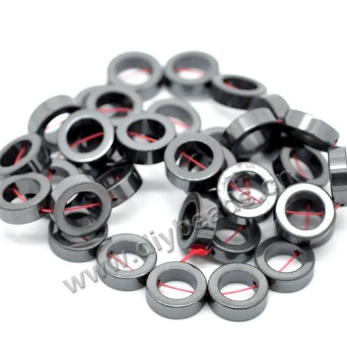 hematite Bead,black,12mm circular ring. Sold per 5strands