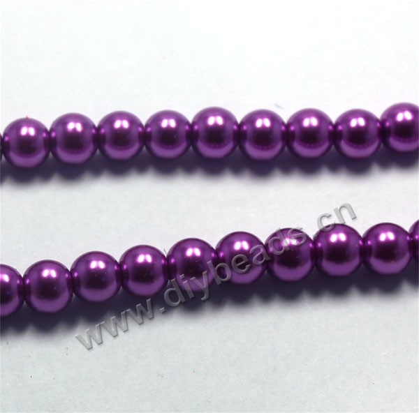 Bead, glass pearl, purple, 8mm round. Sold per pkg of 10 strands.