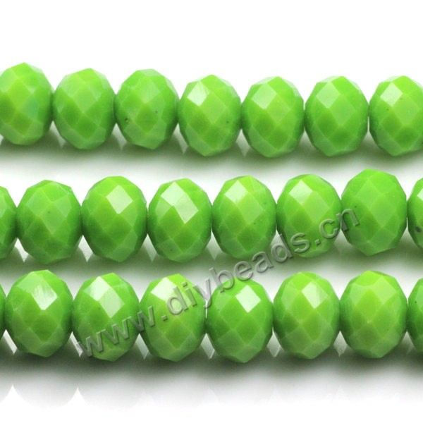 Bead, glass, green, 4*6mm faceted rondelle, sold by 1 bag-10 strands.