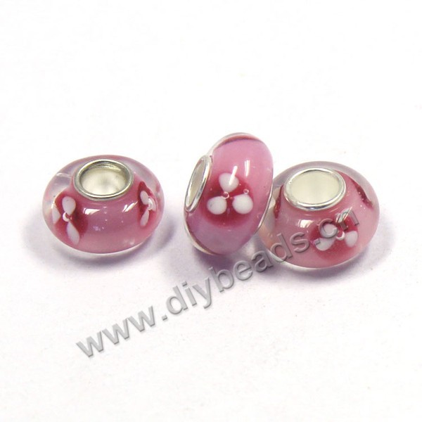 Bead,big-hole beads ,lampworked glass with silver-finished brass,14x8m rondelle ,red, mini order 100pcs