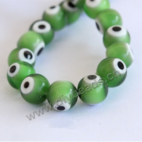 bead,Evil eye glass beads,green,8mm round,Sold per pkg of 1strand