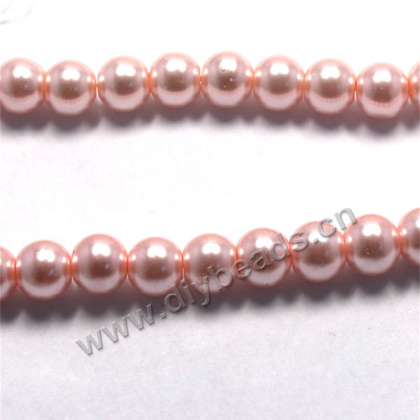 Bead, glass pearl, light peach, 10mm round. Sold per pkg of 10 strands.