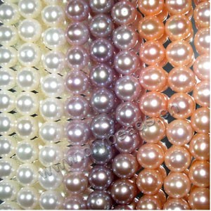 Pearl, cultured freshwater (natural),plum/peach/white, 9-9.5mm  round. Sold per 16-inch(40cm) strand