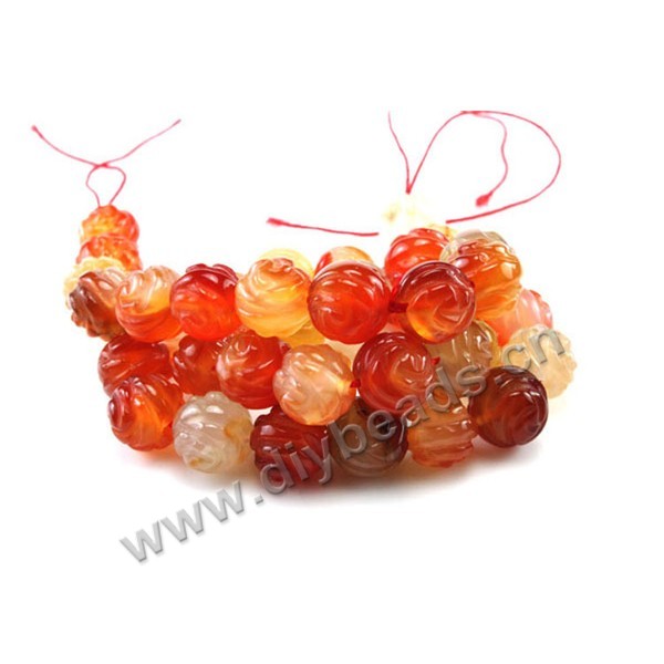 Bead, red agate (heated), 12mm carved double side flower,  Sold per 15-inch strand.