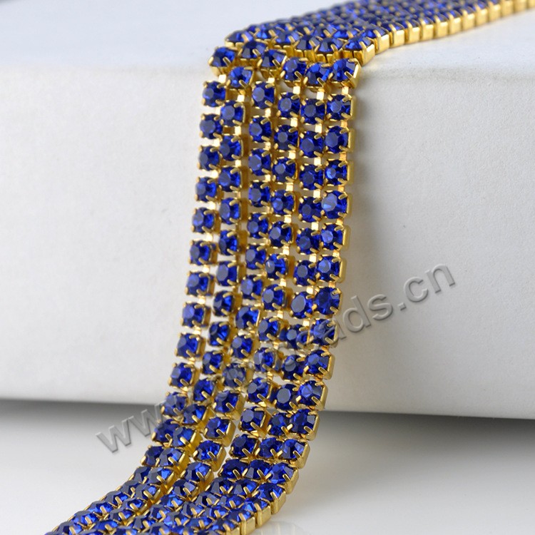 Rhinestone cup chain, brass, ss16-4mm, various colors. Sold per pkg of per 10  meters.