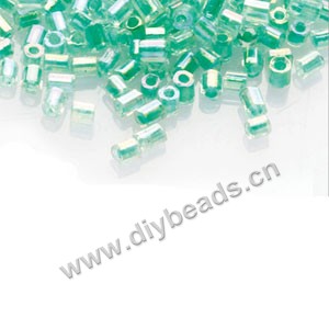 Bugle bead,taiwan, glass, rainbow ,light jade green,#1(2x2mm) hex beads. Sold per pkg of 500 grams,approximately 40,000ps 