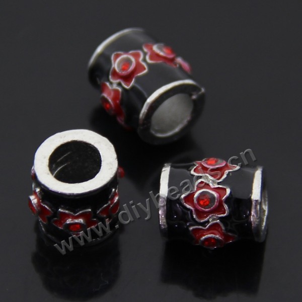 Spacer Bead, zinc alloy with rhinestone, enamel, black, 9*10mm, 4mm hole. Sold per pkg of 1 bag-(30 pieces).