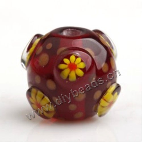 Bead,Japan lampworked glass,red with bumpy flower, 16x16mm round.mini order 100pc 