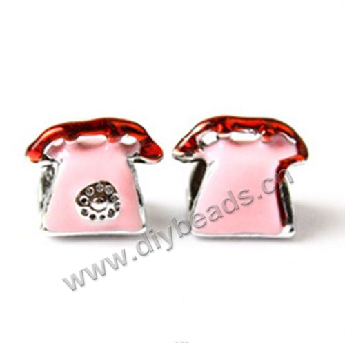 Bead,big-hole beads,pink and white,mini telephone set,12.5x10mm. Sold per pkg of 50ps