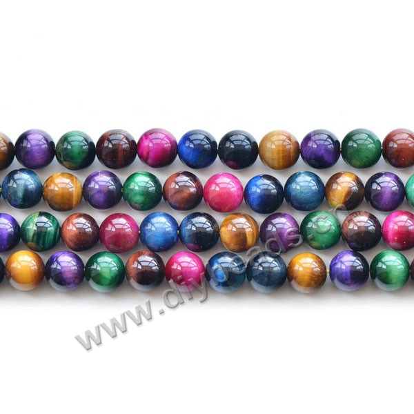 Bead, mixed color tigereye beads (dyed), 8mm round AA grade. Sold per 16-inch strand