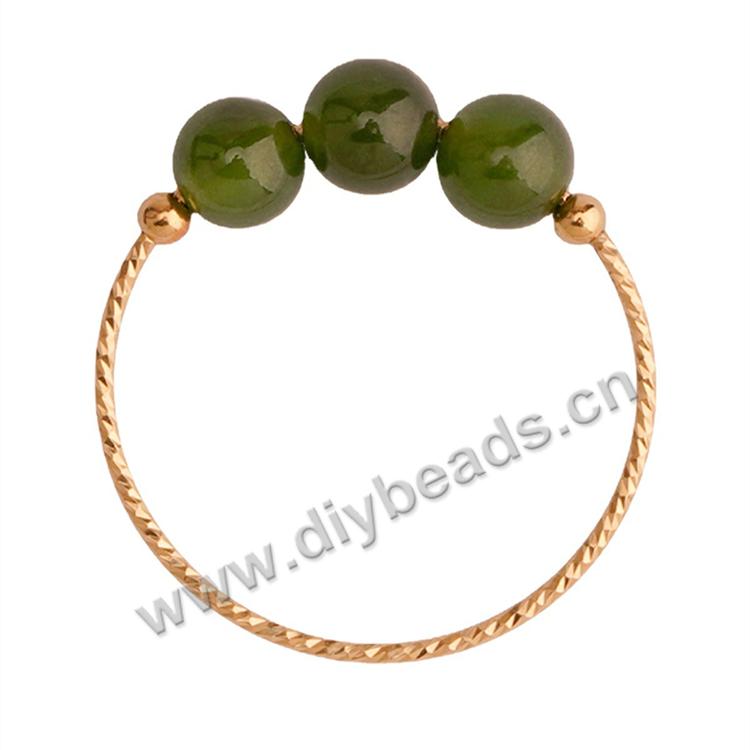 14k gold filled circle ring with small ball natural nephrite beads ring