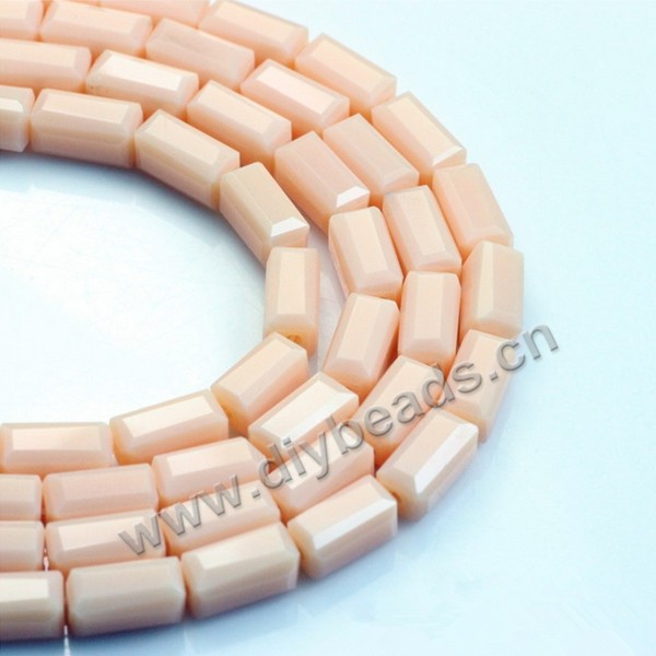 beads, glass, porcelain color, pink, 3*6mm facted rectangle, sold per package of 5 strands-(80pcs/strand).