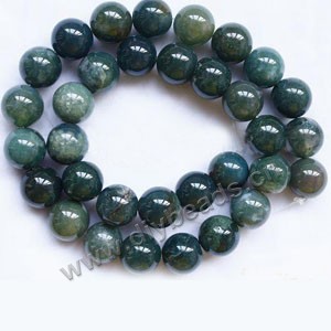 Bead, moss agate (natural), 12mm round. Sold per 15-inch strand.