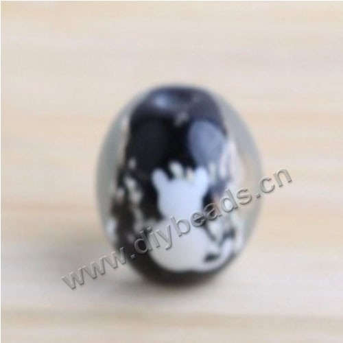 Bead, lampworked glass,black with animal, 14x14mm round.mini order 50pc 