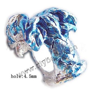 Bead, big-hole beads,pewter and enameled , blue, 11x10.5mm double-side tree with 4.5mm hole. Sold per pkg of 10ps