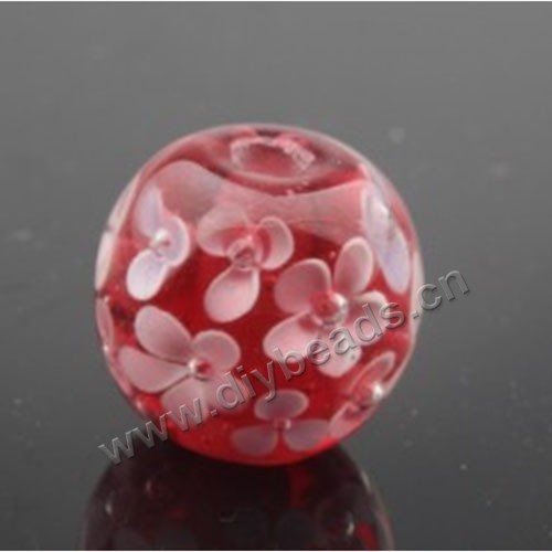 Bead,Japan lampworked glass,red with fower, 14x14mm round.mini order 100pc 