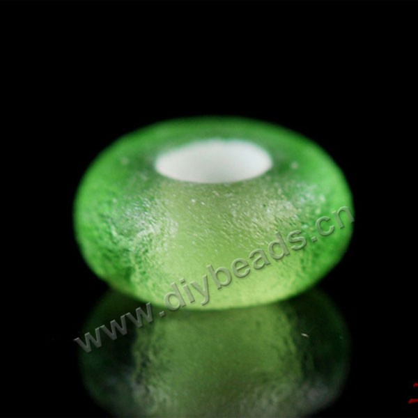 beads,glass,frosted large hole beads green, 8x4mm. Sold per pkg of 100ps