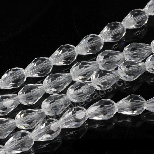 Bead, glass, clear, 10*15mm faceted teardrop, diy beads. Sold per pkg of 5 strands-(50pcs/strand).