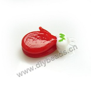 Pendant, lampworked glass, red/white, 33x34mm Gloves. Sold per pkg of 2.