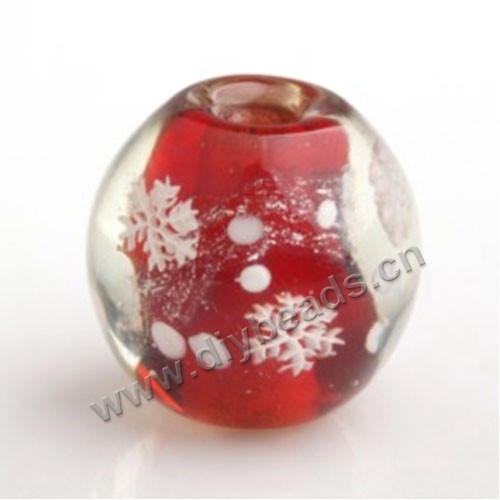 Bead,Japan lampworked glass,red with snow flower,20x20mm round.mini order 100pc 
