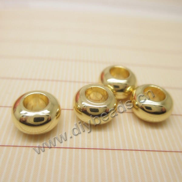 Bead,copper, 24k gold plated, 6*3.5mm hole 3.8mm flat round,Sold per pkg of 30 pieces.