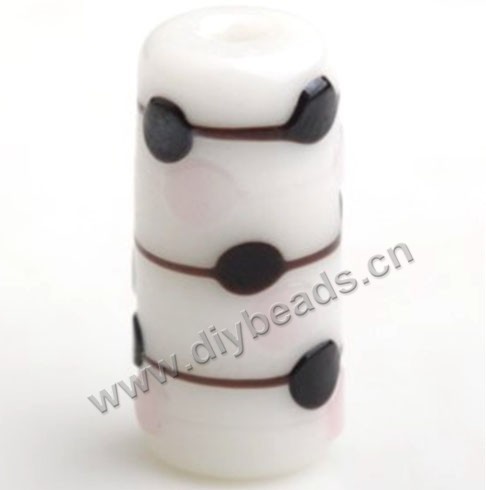 Bead,lampworked glass,white round tube with black bumpy spots. 18*9mm. Sold per pkg of 5.